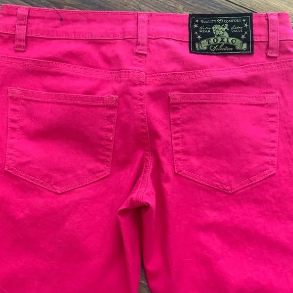 Toxic Women's Size 7 Pink Denim Ankle Zip Skinny Jeans Rave, Boho, Skater - Picture 9 of 10